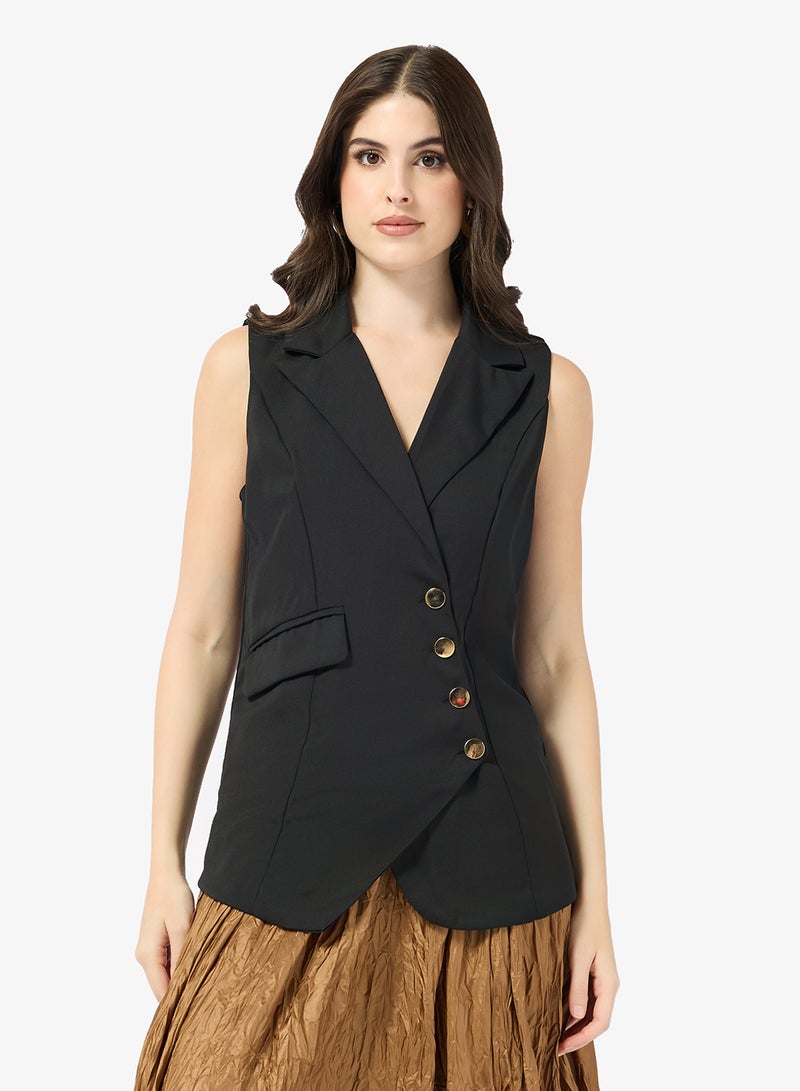 ELLA Longline Vest With Aysmmetric Button Up - Image 1